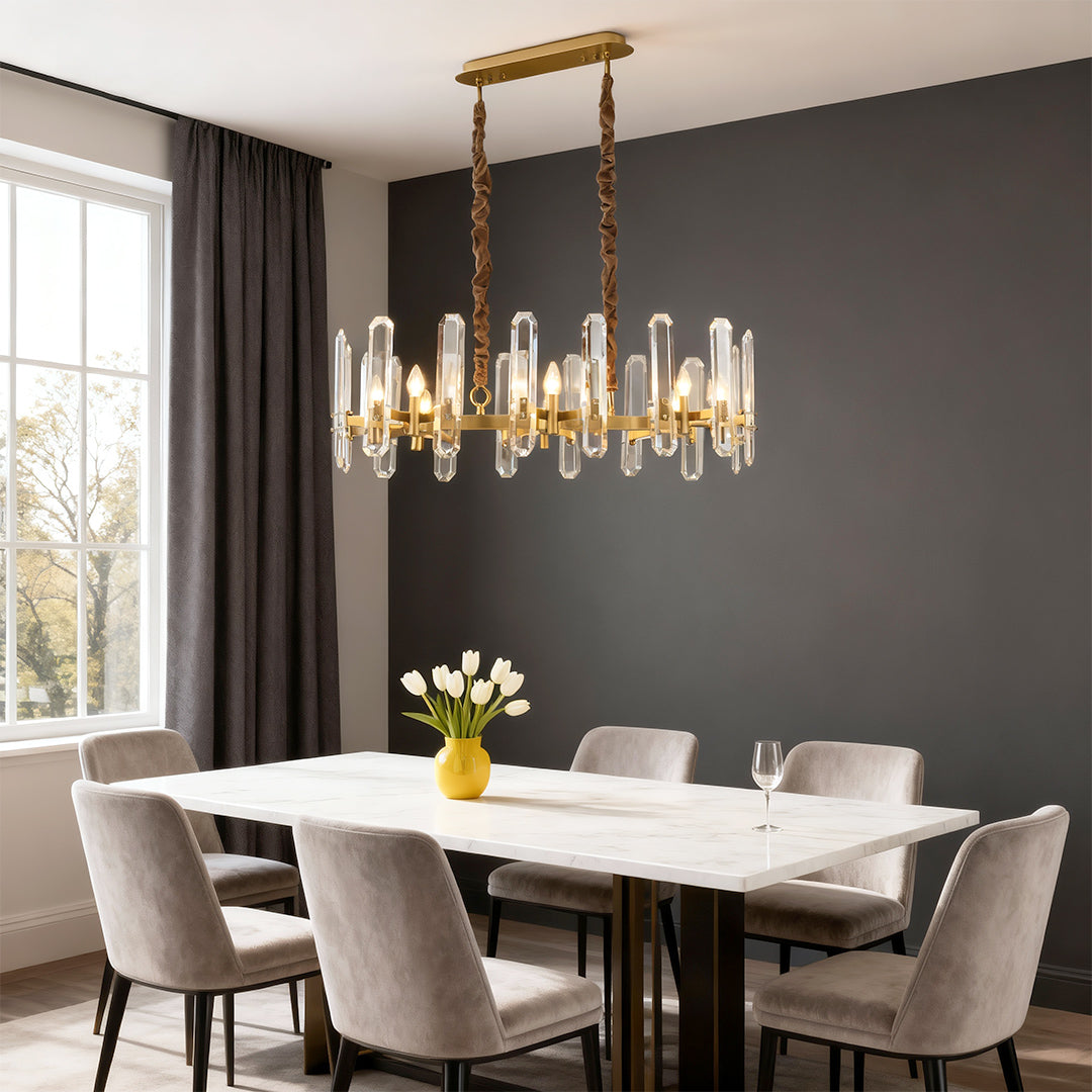 Modern Geometric Brass Chandelier — Solid Brass, Transparent Glass, E14, 4 Sizes