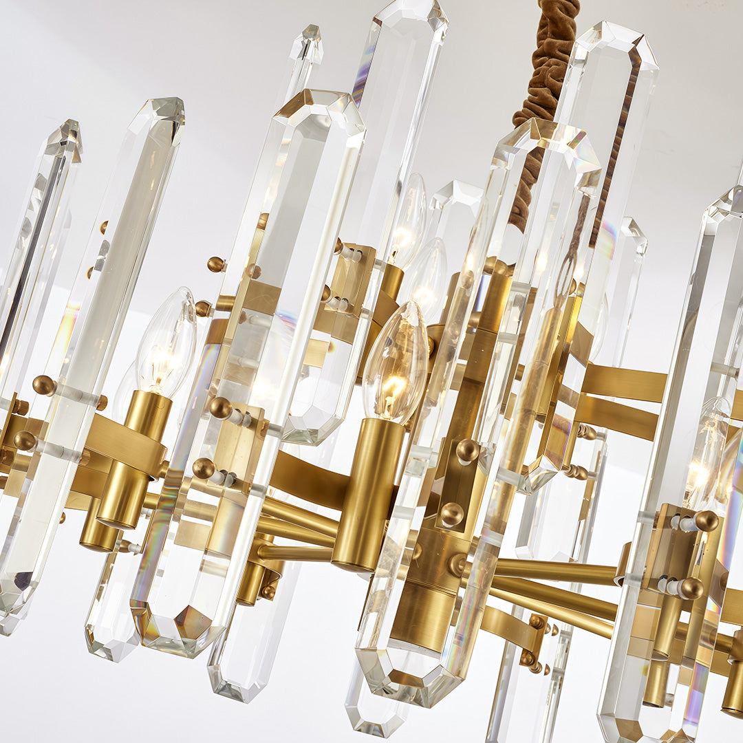 Modern Geometric Brass Chandelier — Solid Brass, Transparent Glass, E14, 4 Sizes