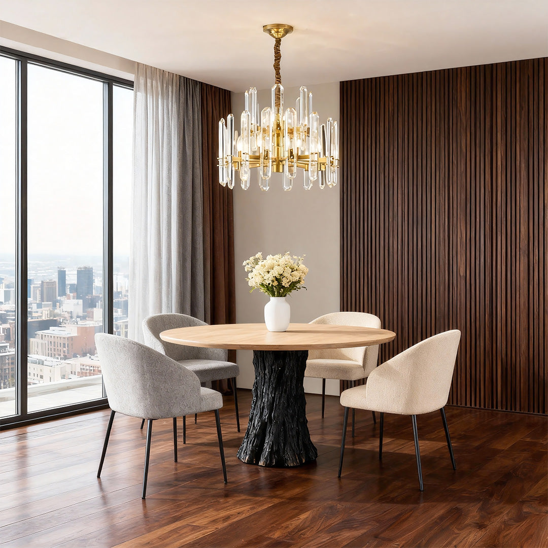 Modern Geometric Brass Chandelier — Solid Brass, Transparent Glass, E14, 4 Sizes