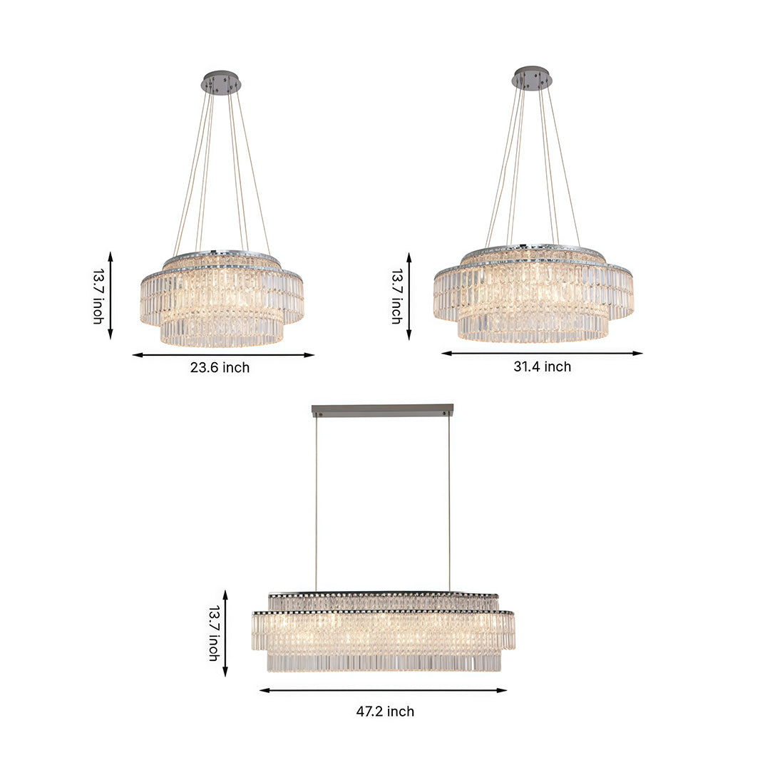 Minimalist Round Crystal Chandelier — Stainless Steel, E14, Three-Color Dimming, Adjustable Hang, 60cm / 80cm / 120cm