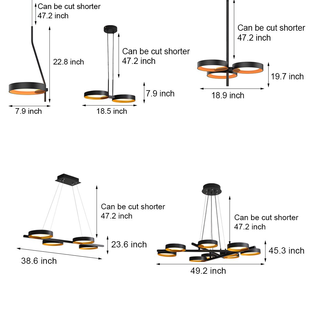 chandelier with 1 to 9 light guide ring options