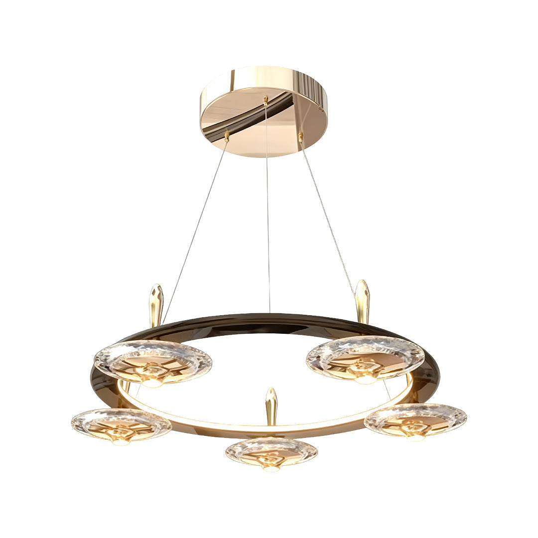 Round Crystal Chandelier — Terracotta Gold Metal, LED, Three-Color Dimming, 5-Head / 8-Head / 8+4-Head / Long 5-Head