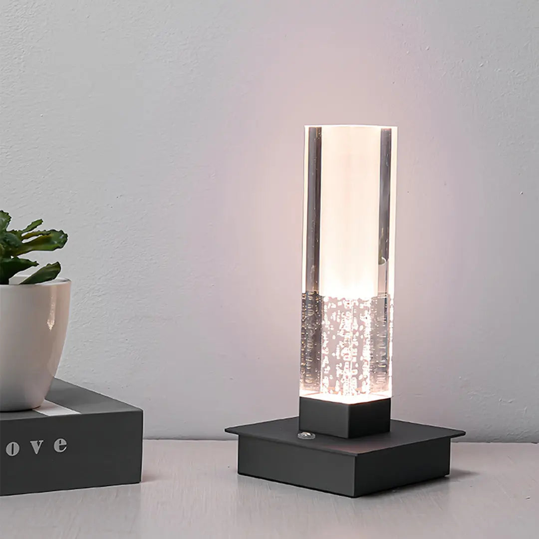 Modern Cordless Square Table Lamp with Dimmable LED - Bubble Design for Nightstands Luxe