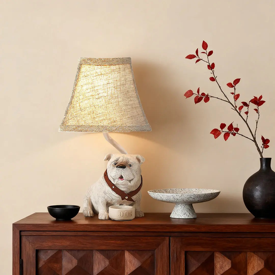 Elegant Mid-Century Dog Table Lamp in White Resin Luxe