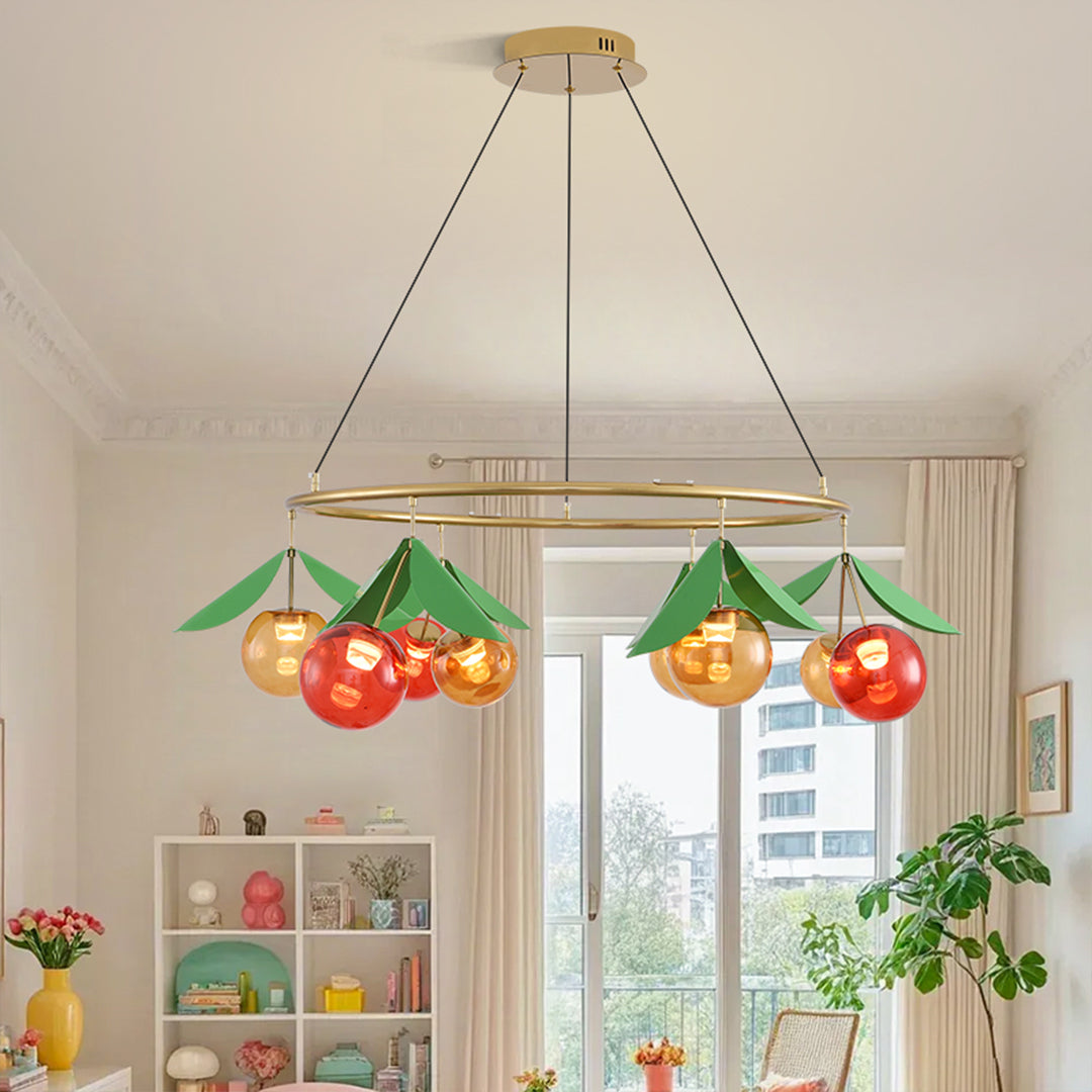 Cherry Glass Bulb Chandelier — Electroplated Metal, 6- or 9-Light, Three-Color Dimming, 2m Adjustable Cord