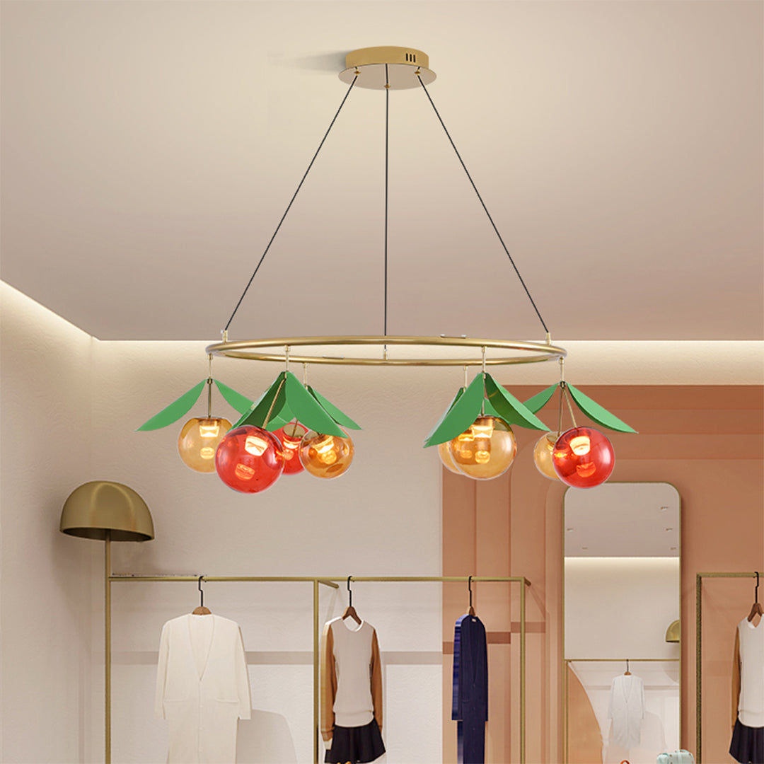 Cherry Glass Bulb Chandelier — Electroplated Metal, 6- or 9-Light, Three-Color Dimming, 2m Adjustable Cord