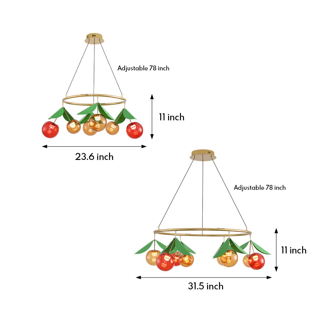 Cherry Glass Bulb Chandelier — Electroplated Metal, 6- or 9-Light, Three-Color Dimming, 2m Adjustable Cord
