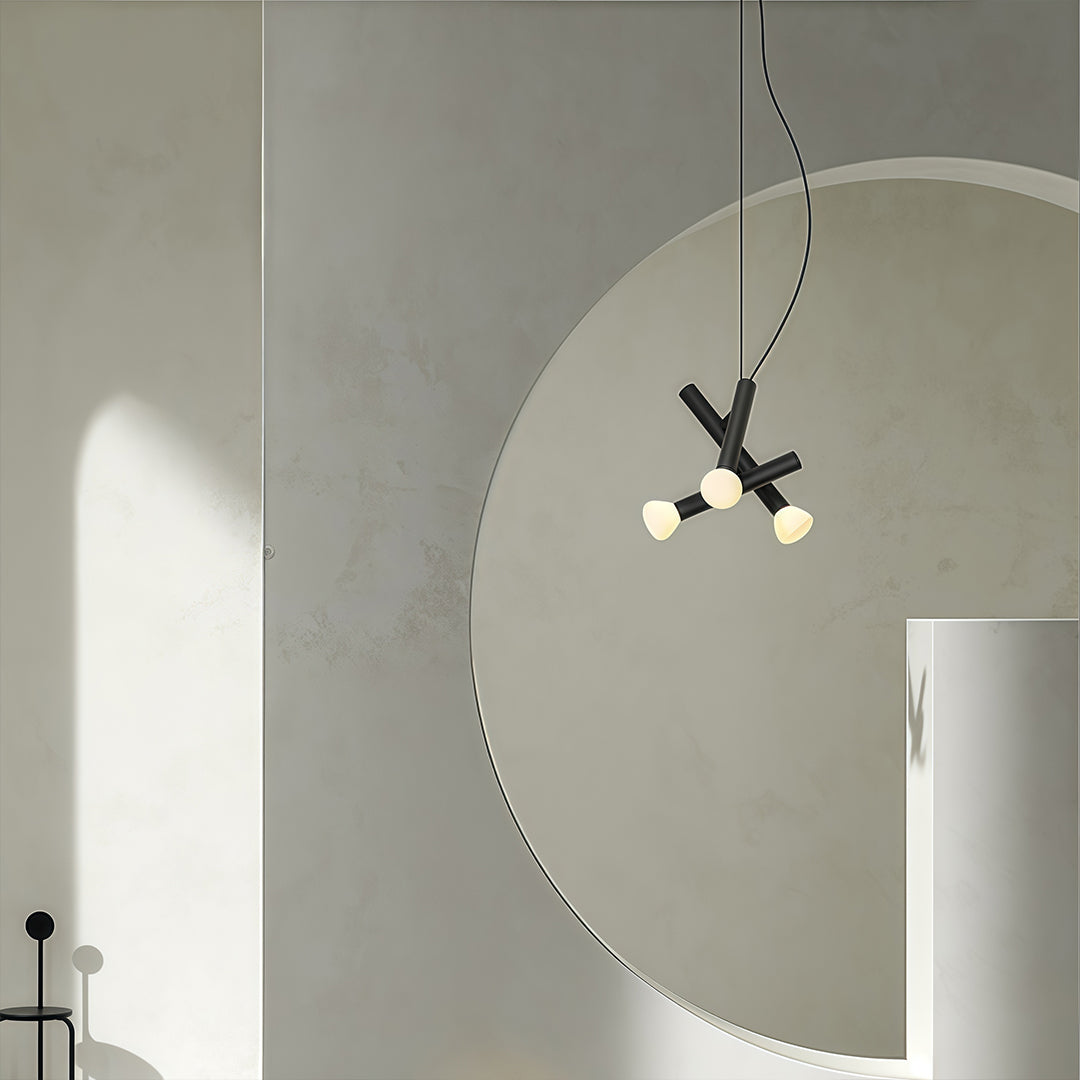 Cylindrical Minimalist Pendant Light — Black Metal and Clear Glass, 1-, 2-, or 3-Head, 5W G9 Warm Light