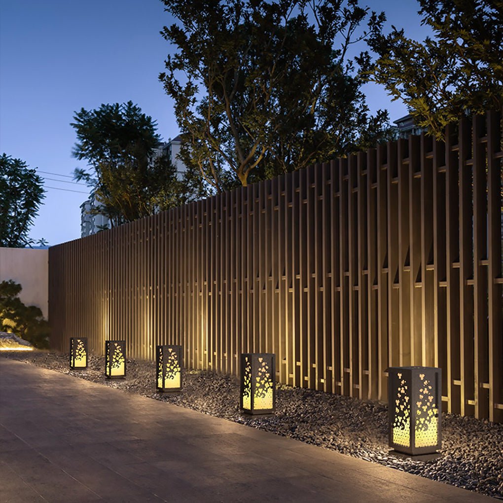 Rectangular Carved Floral Bollard Light — Imitation Marble & Stainless Steel, E27, IP54, 3000K Warm White