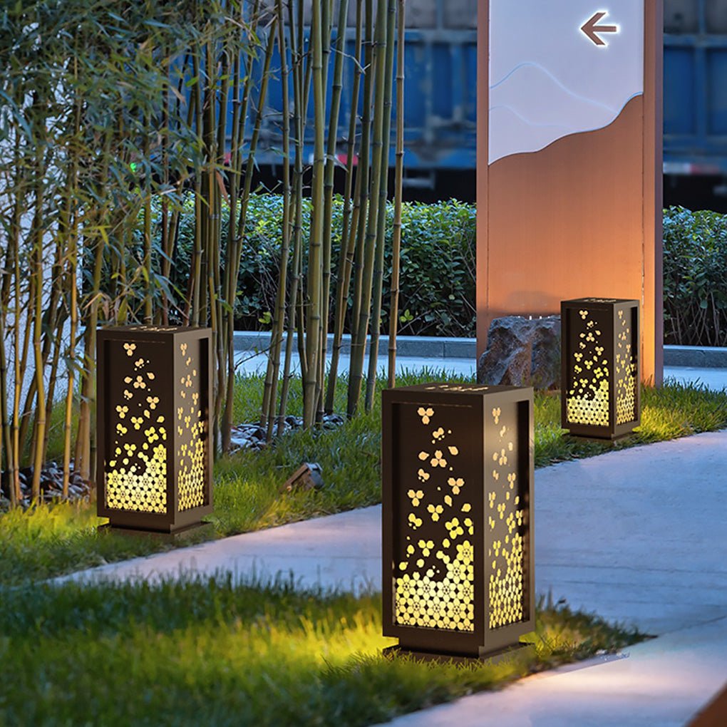 Rectangular Carved Floral Bollard Light — Imitation Marble & Stainless Steel, E27, IP54, 3000K Warm White