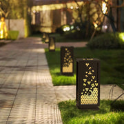 Rectangular Carved Floral Bollard Light — Imitation Marble & Stainless Steel, E27, IP54, 3000K Warm White