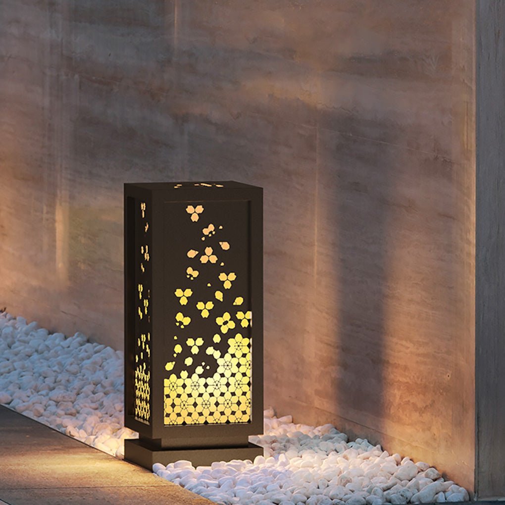Rectangular Carved Floral Bollard Light — Imitation Marble & Stainless Steel, E27, IP54, 3000K Warm White