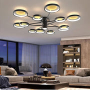 Arbitrary Circles Semi Flush-Mount Chandelier — Metal & Aluminum, LED, 6 to 12-Light, 43"–53"