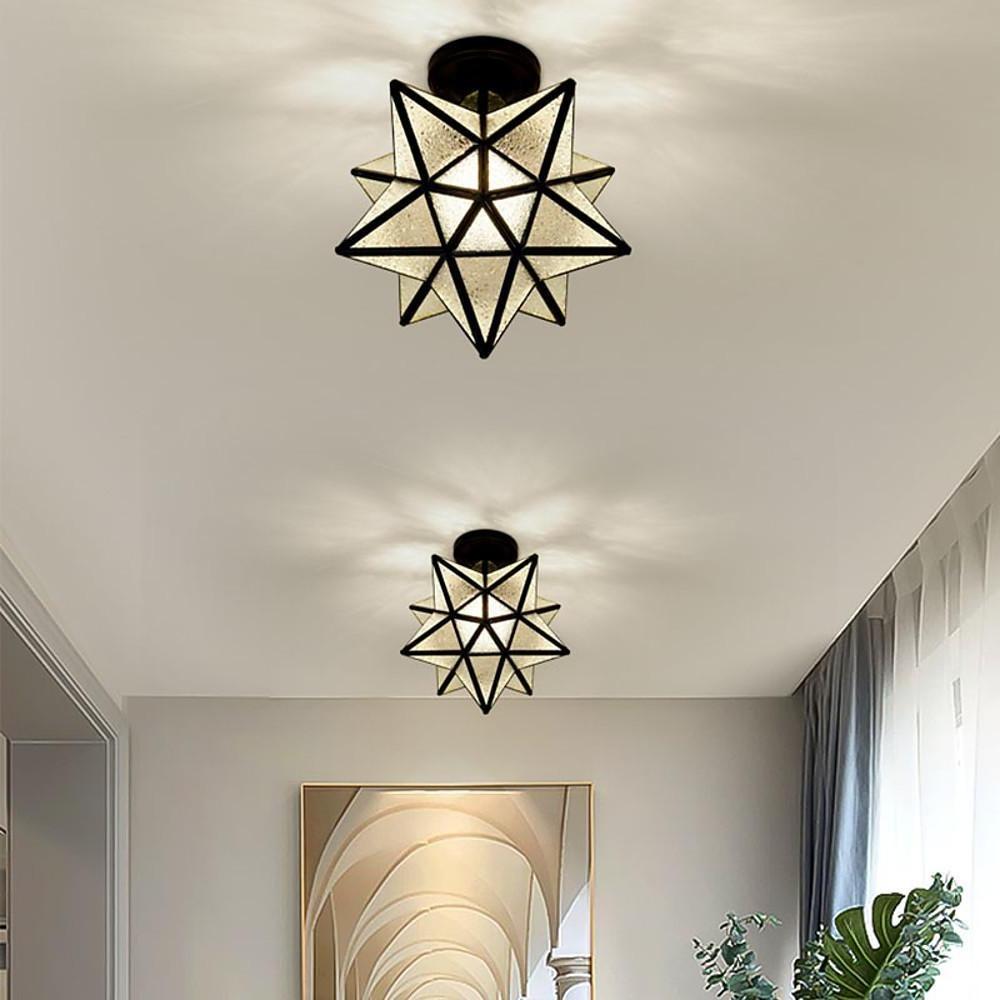 Geometric Multi-Pointed Star Semi-Flush Mount — Metal and Glass, E26/E27, 110–120V