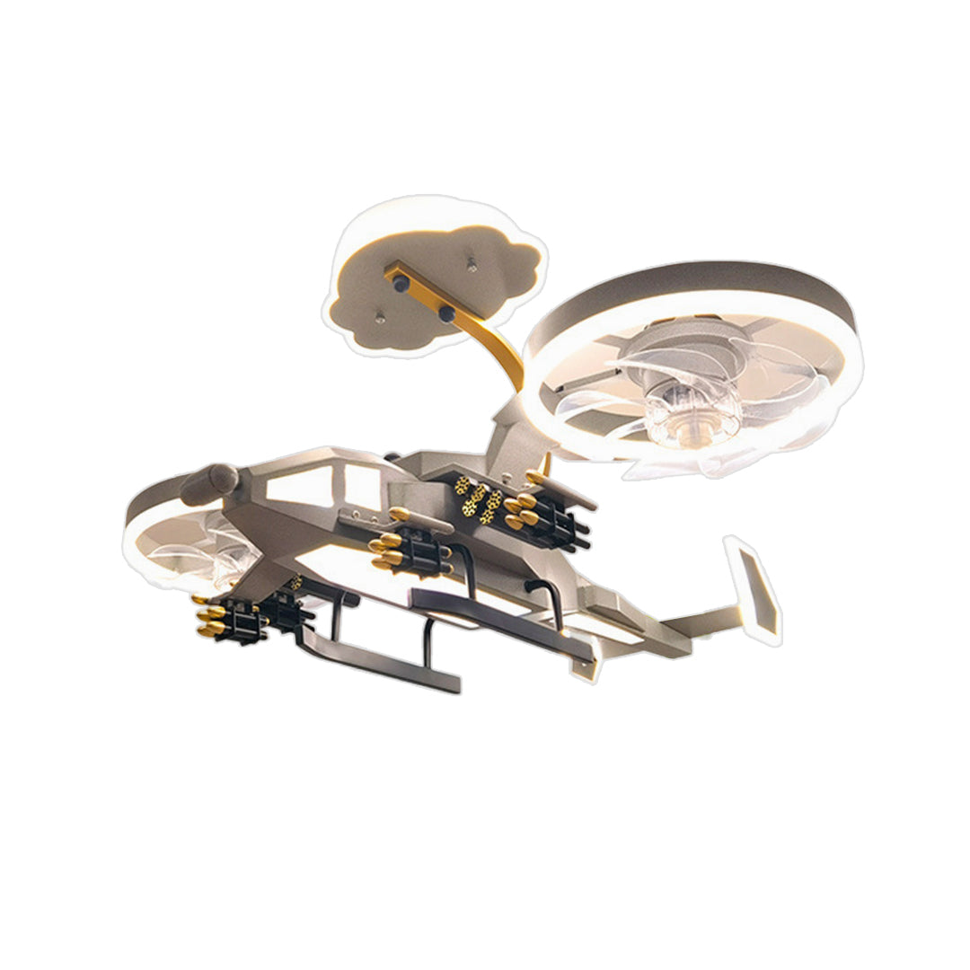 Airplane Kids Ceiling Fan with LED Light — Remote Control, Three-Color Dimming, 3-Speed, 35"