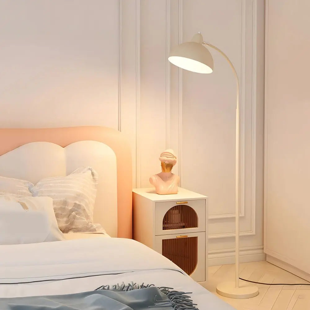 Chrome Arc Floor Lamp with White Dome Shade Luxe