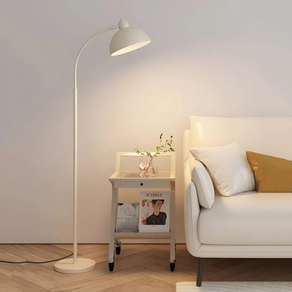 Chrome Arc Floor Lamp with White Dome Shade Luxe