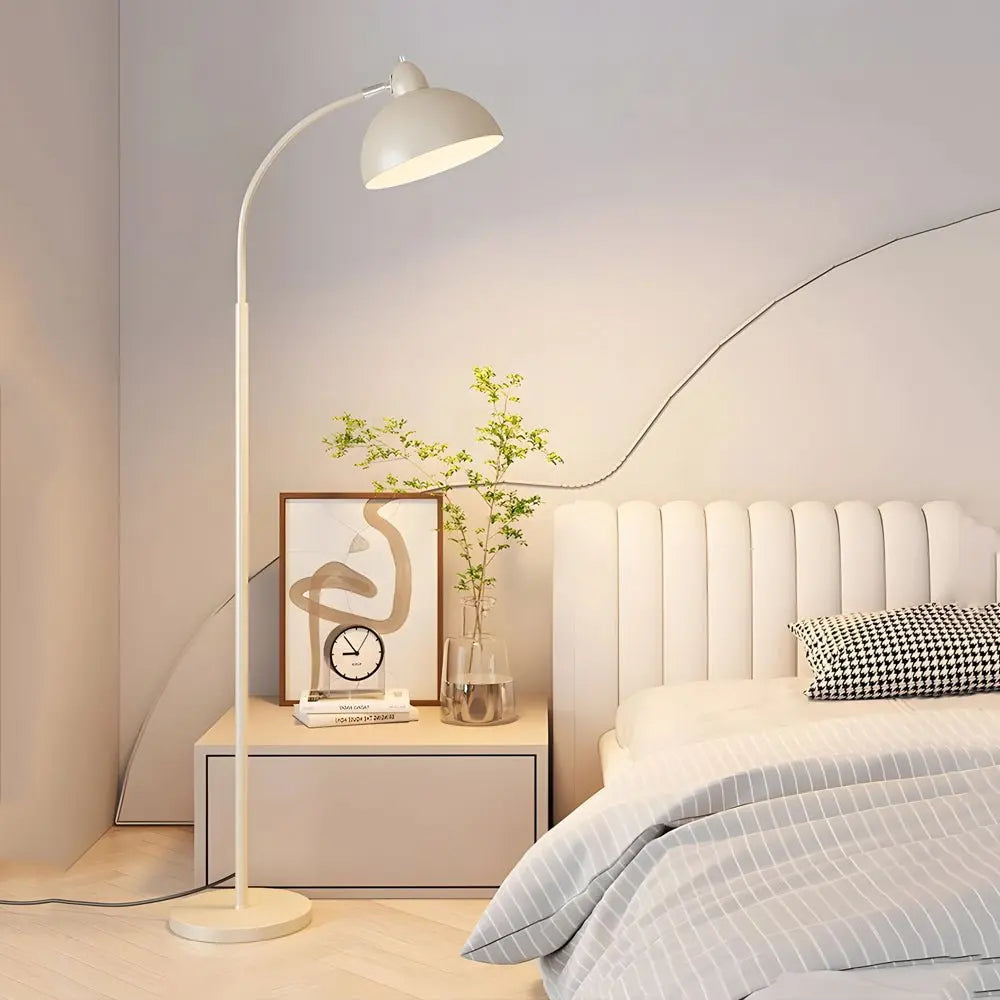 Chrome Arc Floor Lamp with White Dome Shade Luxe