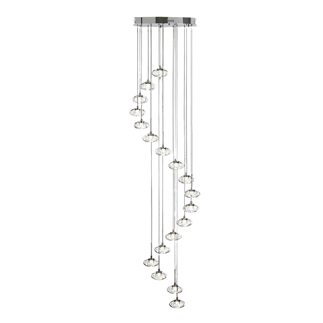 Minimalist Ring Chandelier for High Ceilings — Stainless Steel, Nanoclear Glass, LED, 7/8/12/18-Light, Dimmable, Chrome or Gold