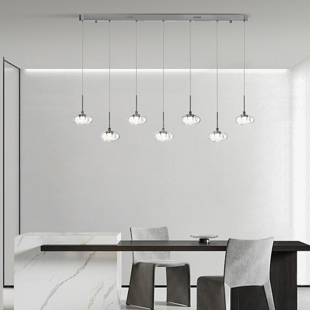 Minimalist Ring Pendant Light — Stainless Steel & Nano Glass, 7-Light, 49W, 3-Step Dimming, Chrome or Gold