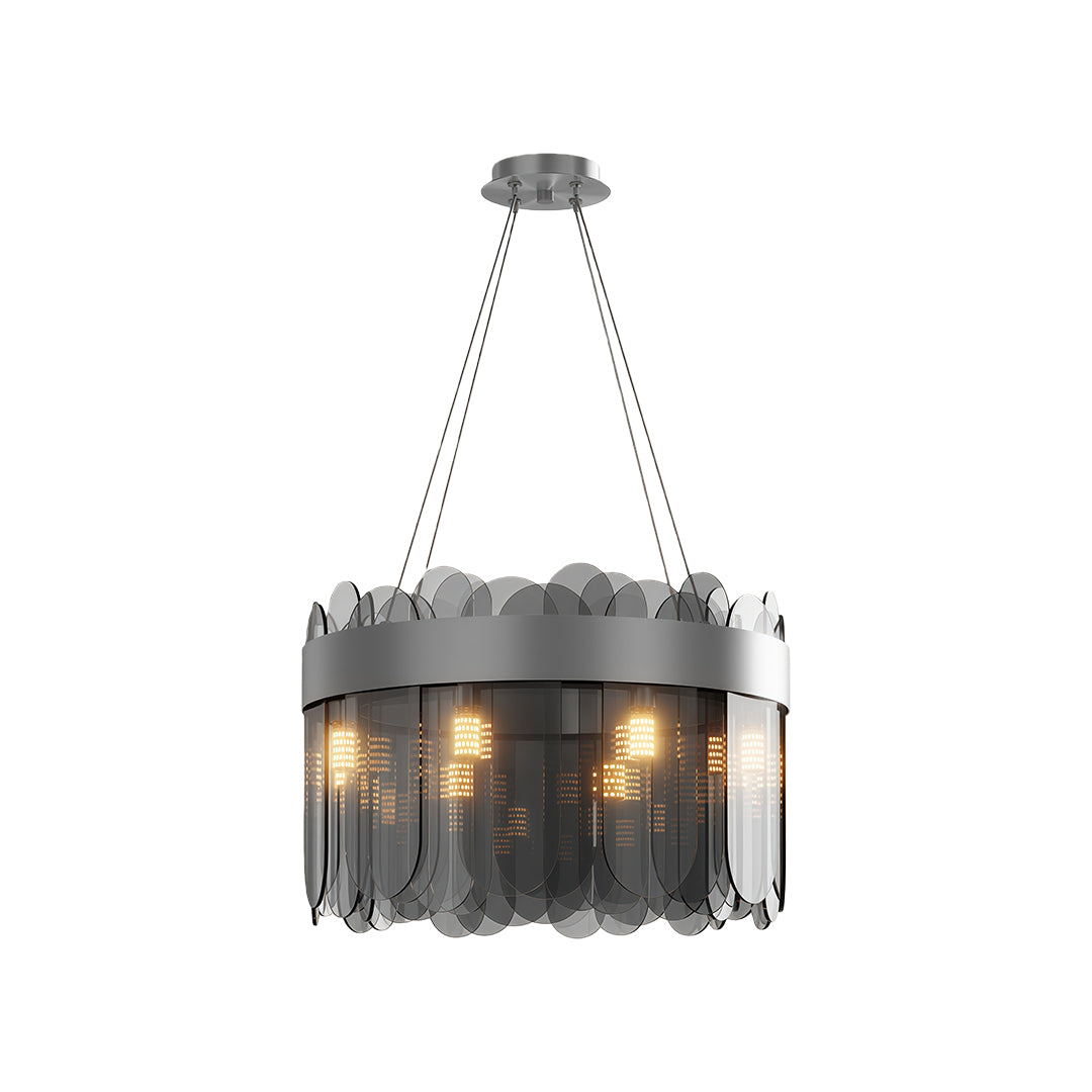 Modern Geometric Chandelier — Solid Copper, Transparent Glass Shade, G9, 4 Sizes, Black / Chrome / Copper