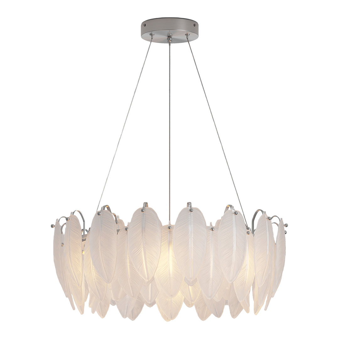 Feather-Glass Modern Chandelier — Copper / Chrome / Black, E14, Adjustable 47.2" Chain, Round or Linear