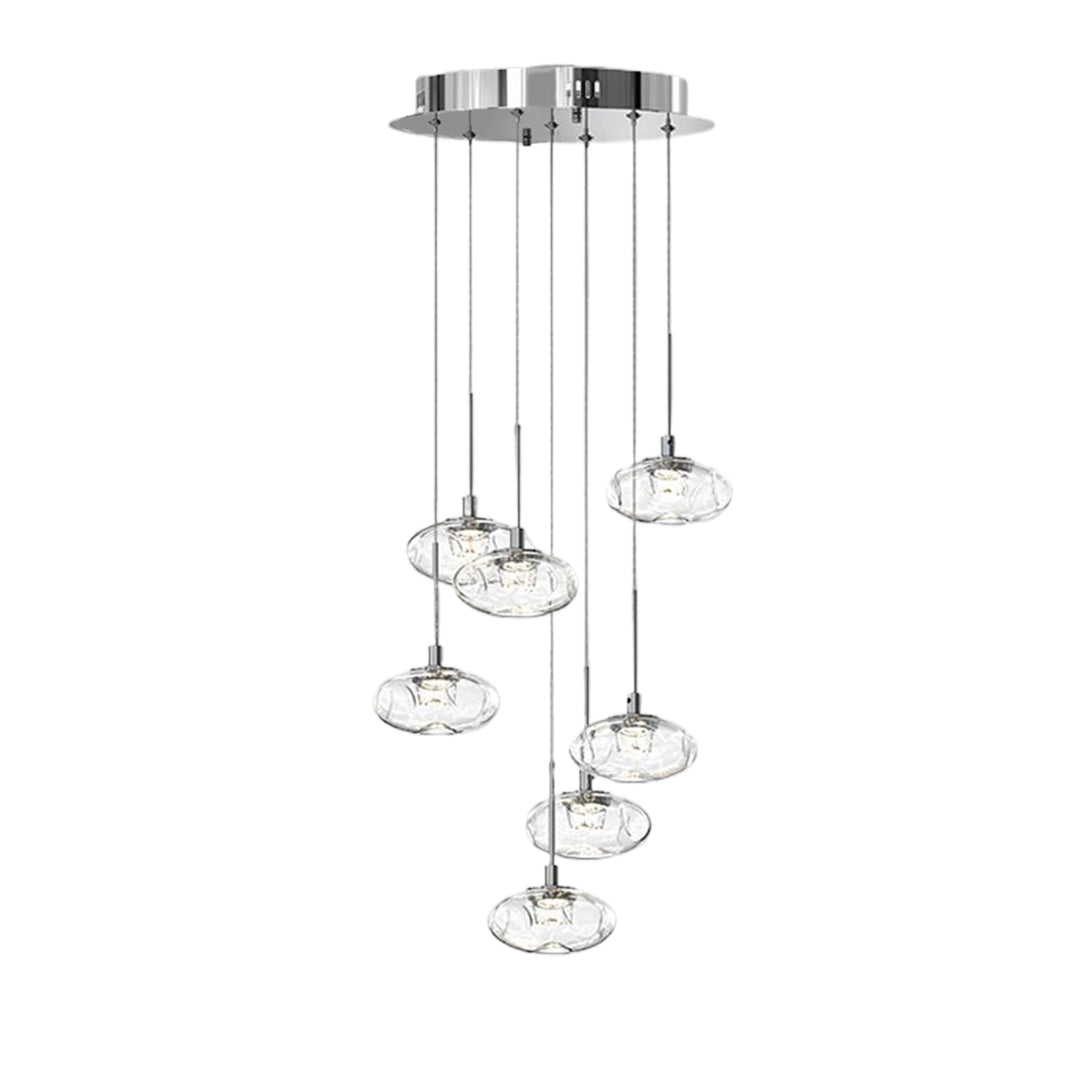 Minimalist Ring Chandelier for High Ceilings — Stainless Steel, Nanoclear Glass, LED, 7/8/12/18-Light, Dimmable, Chrome or Gold