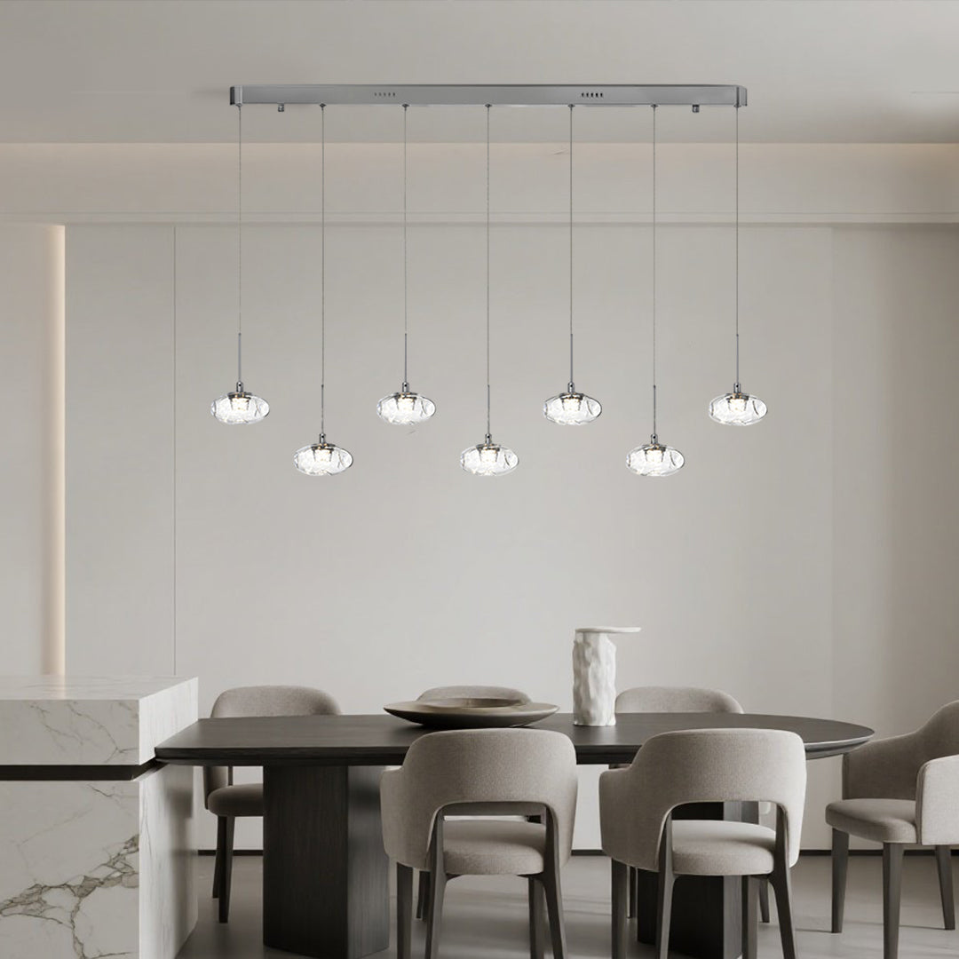 Minimalist Ring Pendant Light — Stainless Steel & Nano Glass, 7-Light, 49W, 3-Step Dimming, Chrome or Gold