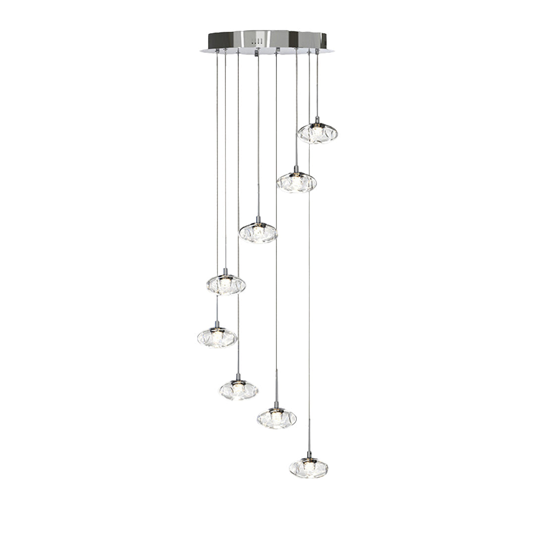 Minimalist Ring Chandelier for High Ceilings — Stainless Steel, Nanoclear Glass, LED, 7/8/12/18-Light, Dimmable, Chrome or Gold