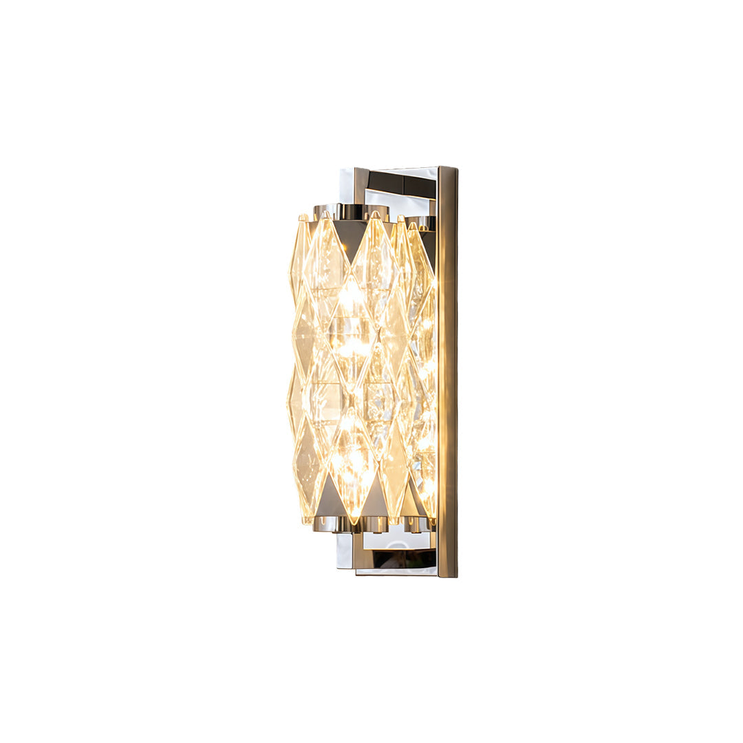 Geometric Crystal Wall Sconce — Stainless Steel, LED, 3-Step Dimming (3000K/4500K/6000K), Small 7W or Large 24W