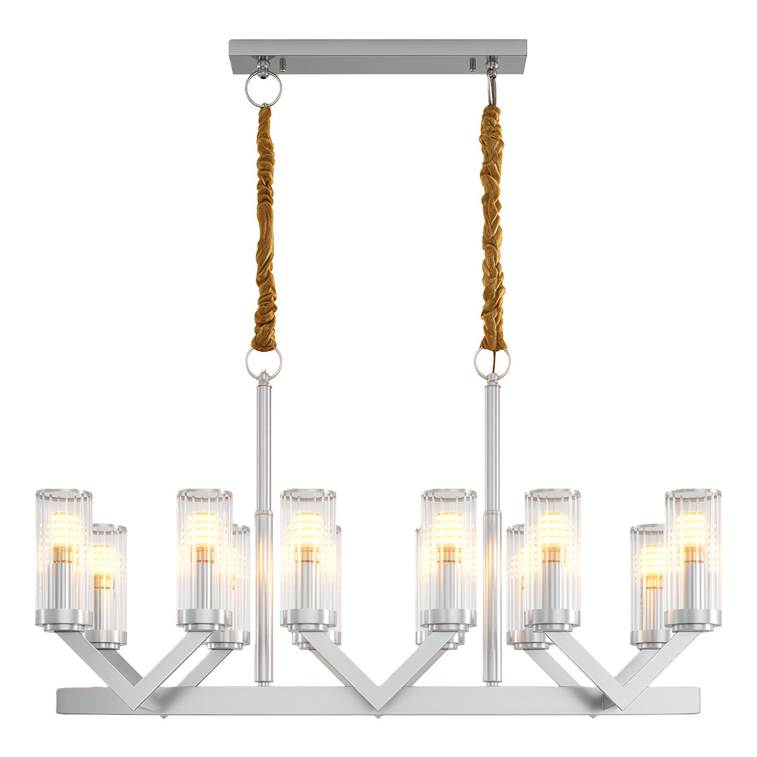 Glass Drop Chandelier — Full-Brass Frame, Transparent Glass, E14, Available in Copper, Nickel, or Black