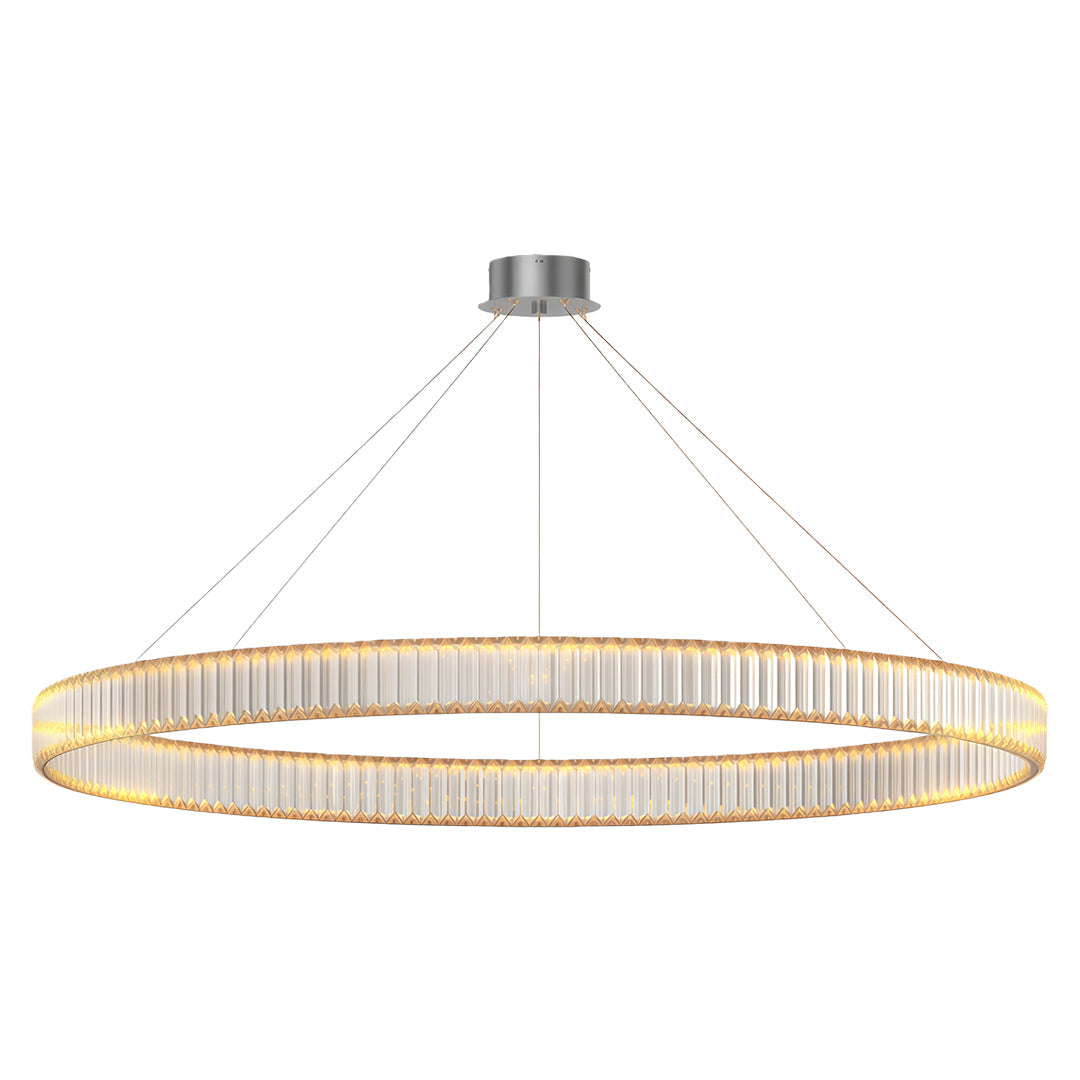 Round Crystal Ring Chandelier — Copper, Black, or Chrome, LED, Three-Step Dimming (3000K/4000K/6000K)