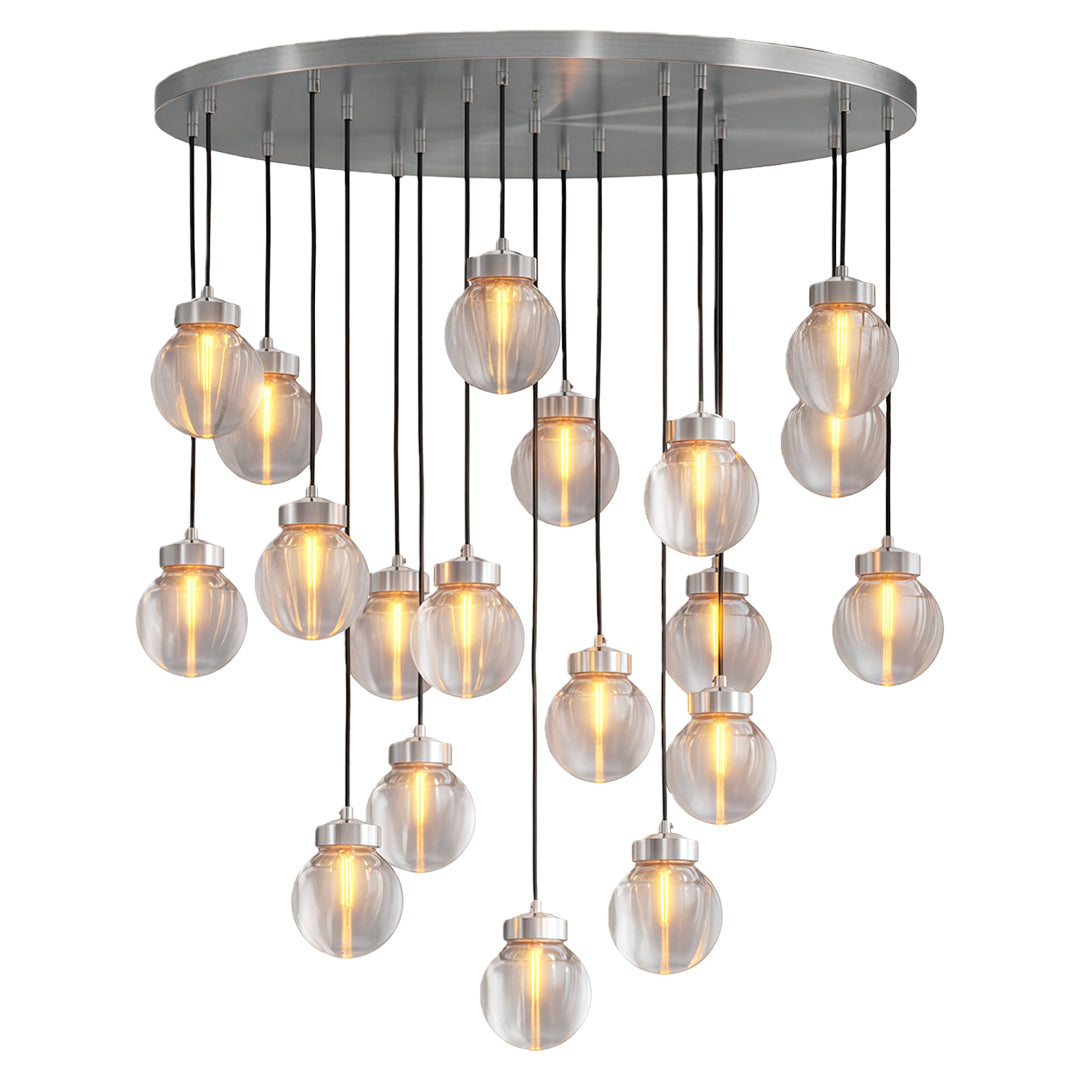 Contemporary Copper Chandelier — Solid Brass Frame, Clear Glass Shades, G9, 1- to 19-Light, Black / Chrome / Copper Finish