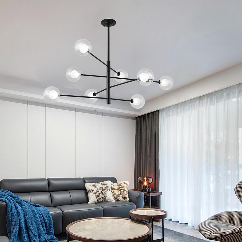 Linear Sputnik Chandelier — Matte Black, 8-Light, Clear Glass Spheres, G9, 42"