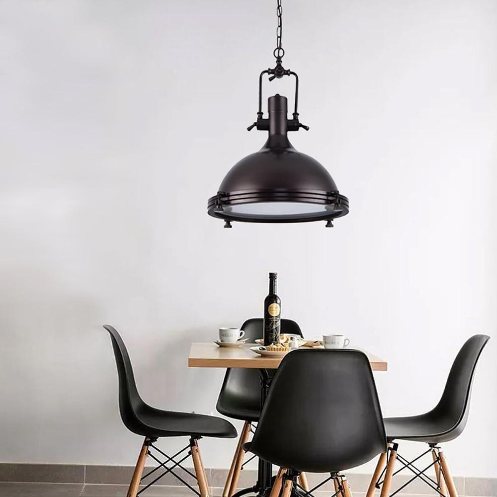 Industrial Vintage Lantern Pendant Chandelier — Metal, E26/E27 LED, 16" Dia., Adjustable 39" Chain, 3000K