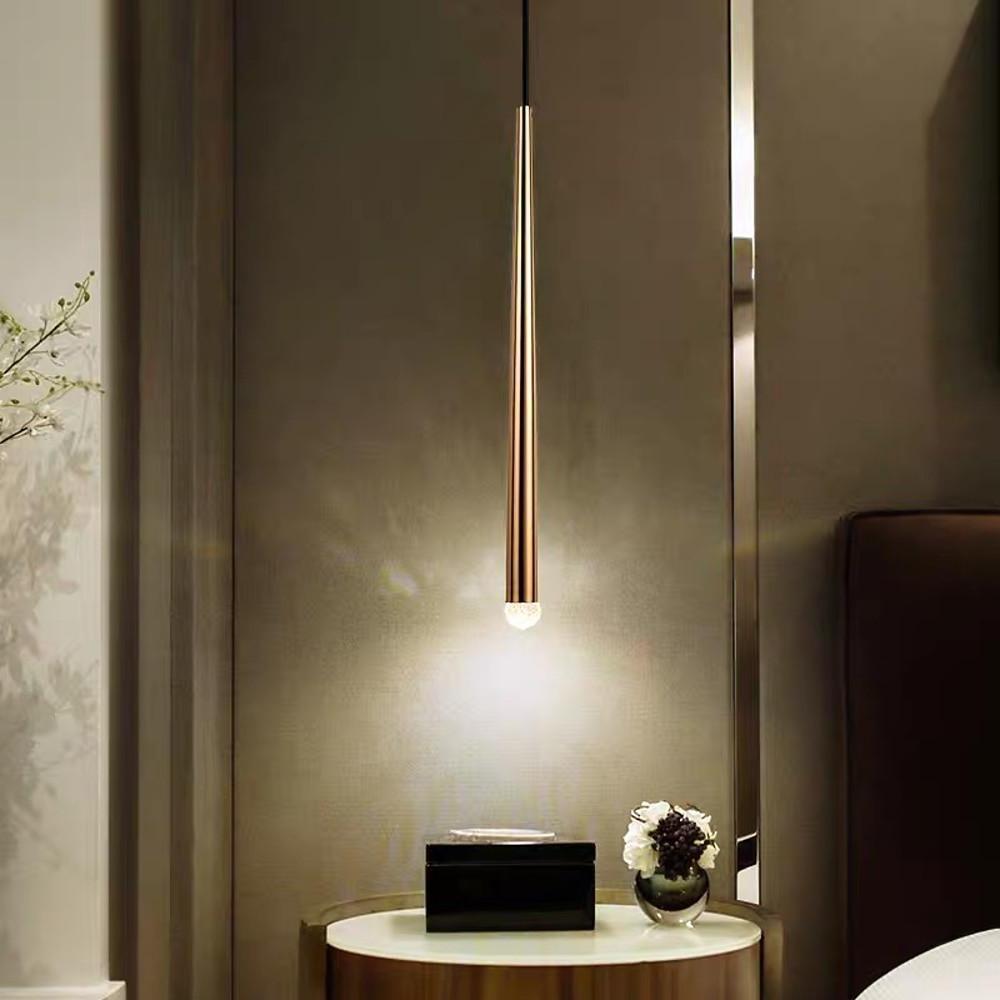Elongated Cylinder Mini Pendant — Metal and Acrylic, LED 3000K, 1" Dia × 23", 59" Adjustable Cord