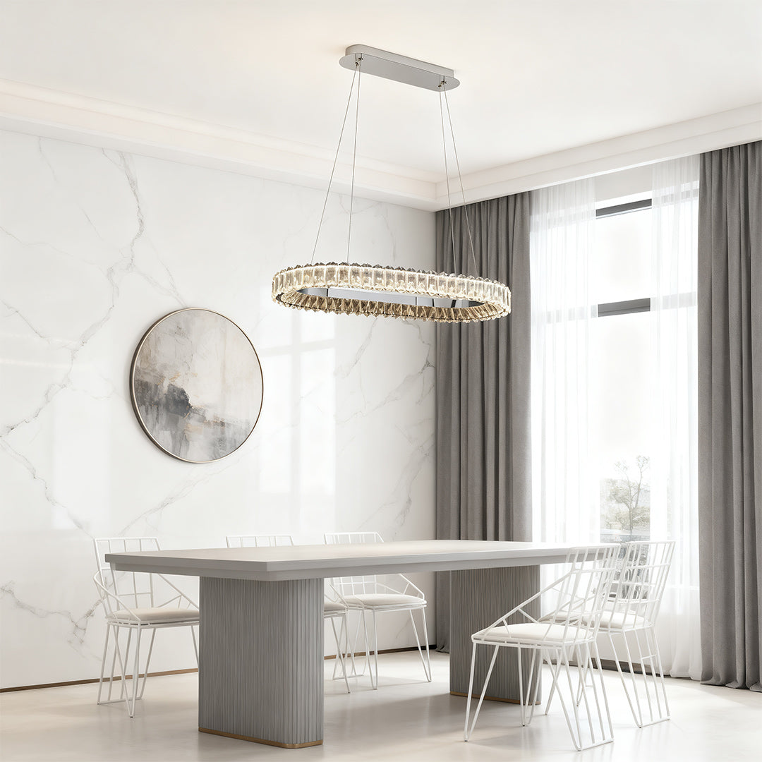 Minimalist Ring Chandelier — Crystal Accents, Dual-Color 3000K/6000K, Adjustable Cable, 50–100cm
