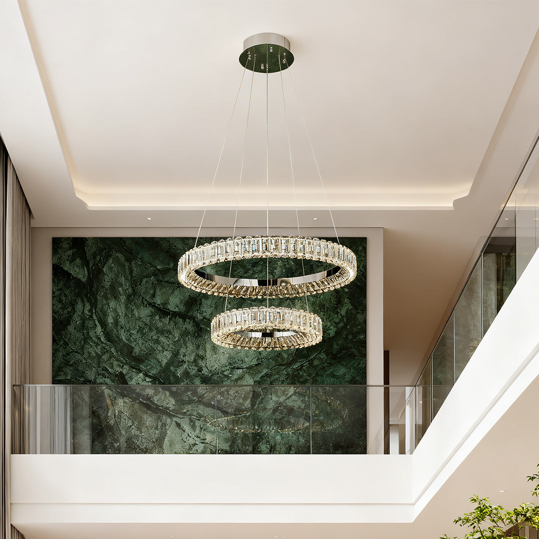 Minimalist Ring Chandelier — Crystal Accents, Dual-Color 3000K/6000K, Adjustable Cable, 50–100cm