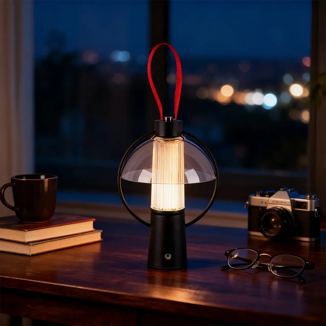 Decorative Circle Table Lamp with Iron Body and Acrylic Shade Luxe