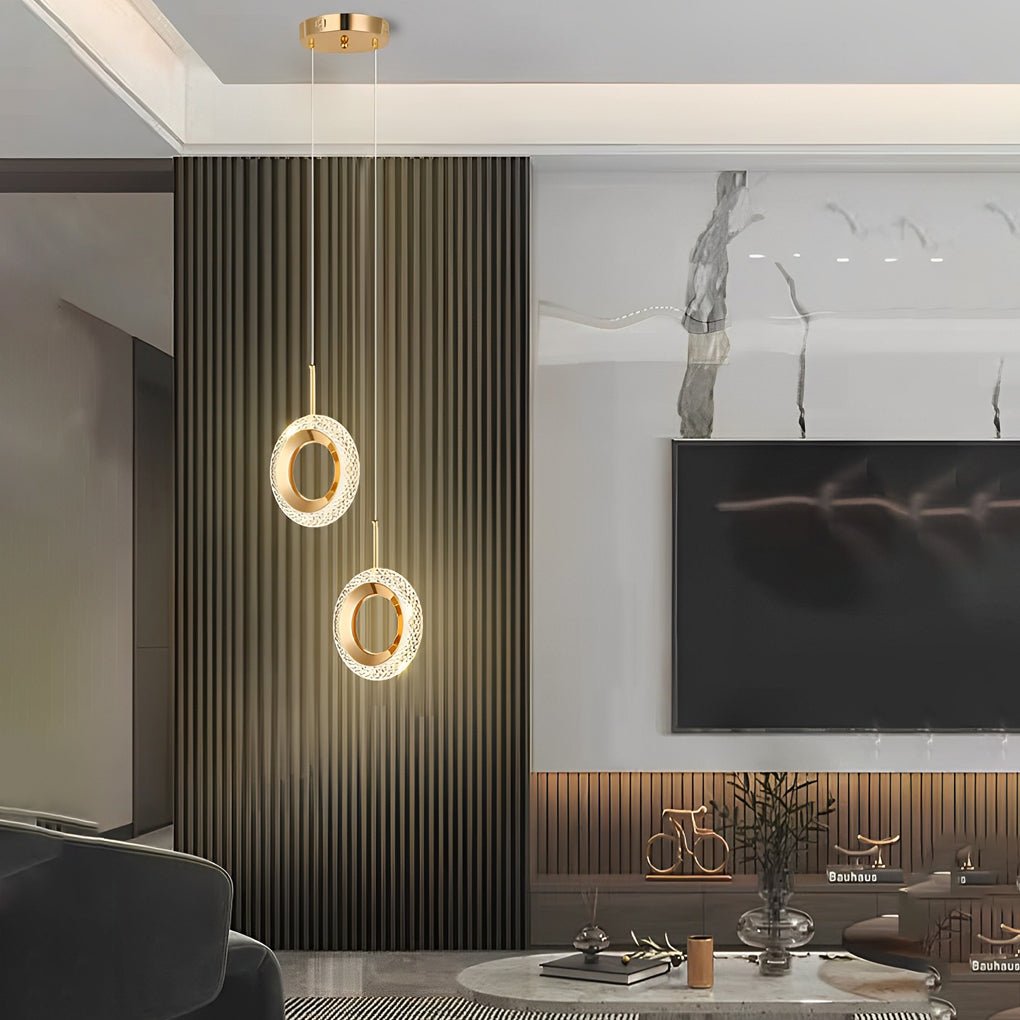 Modern Minimalist Pendant Light — Aluminum & Acrylic, Circle / Oval / Water Drop, Three-Step Dimming, 1- or 2-Light