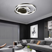 Circular Double-Circle LED Flush-Mount Ceiling Light — Aluminum and Acrylic, Three-Color Dimming, 36W / 48W / 64W