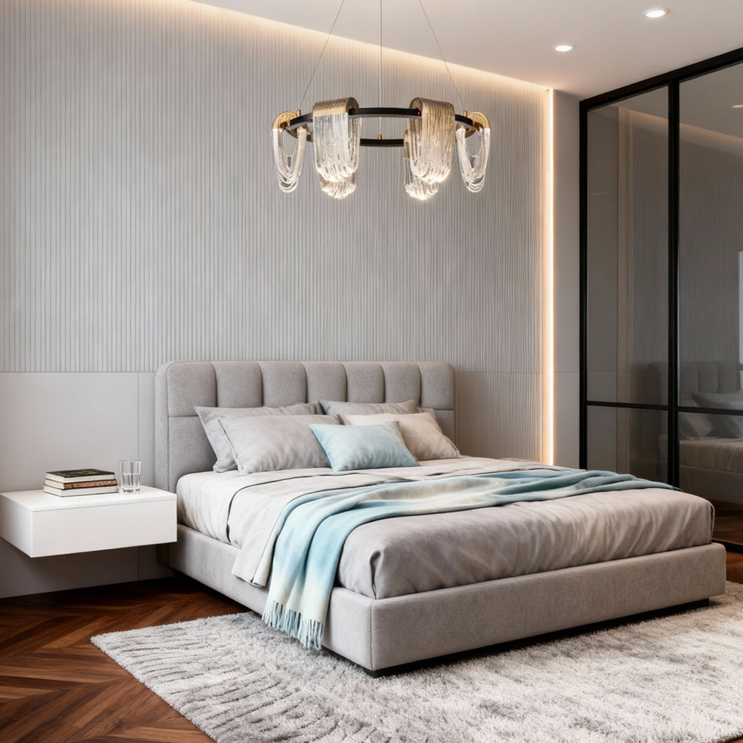 Circular Minimalist Chandelier — Gold-Gray Aluminum, 3-Step Dimming, 6-, 8-, or 15-Light, 47.2" Chain