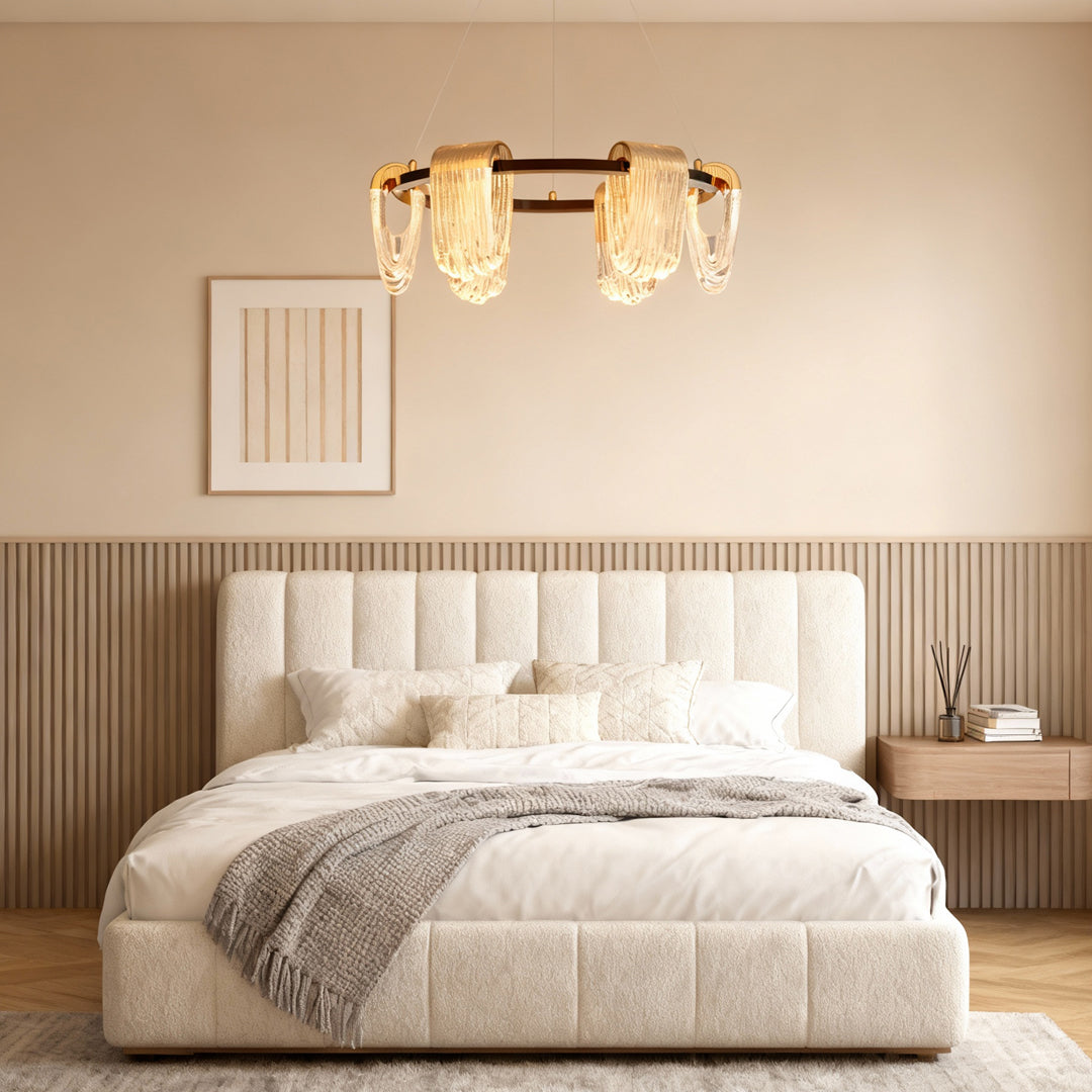 Circular Minimalist Chandelier — Gold-Gray Aluminum, 3-Step Dimming, 6-, 8-, or 15-Light, 47.2" Chain