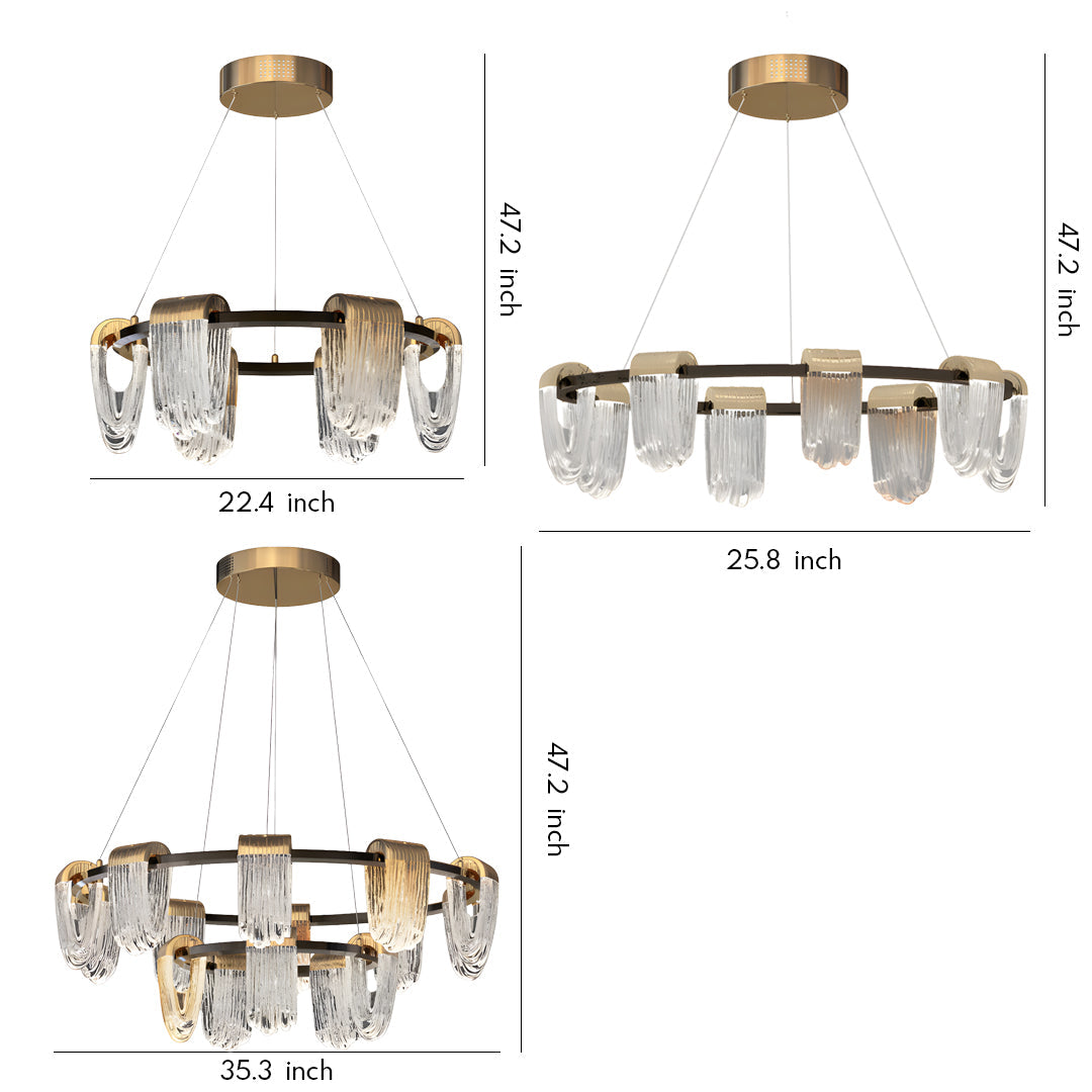 Circular Minimalist Chandelier — Gold-Gray Aluminum, 3-Step Dimming, 6-, 8-, or 15-Light, 47.2" Chain