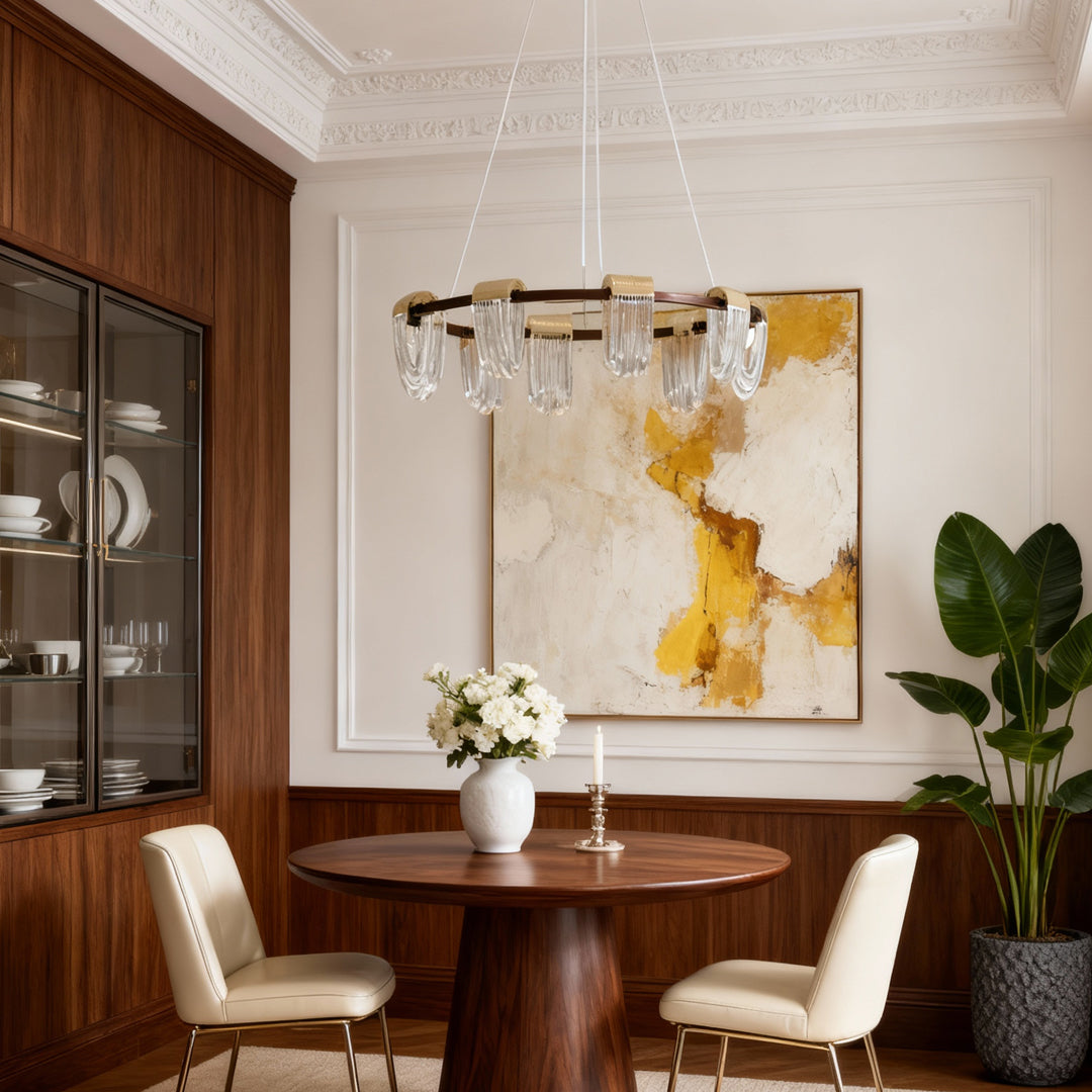 Circular Minimalist Chandelier — Gold-Gray Aluminum, 3-Step Dimming, 6-, 8-, or 15-Light, 47.2" Chain