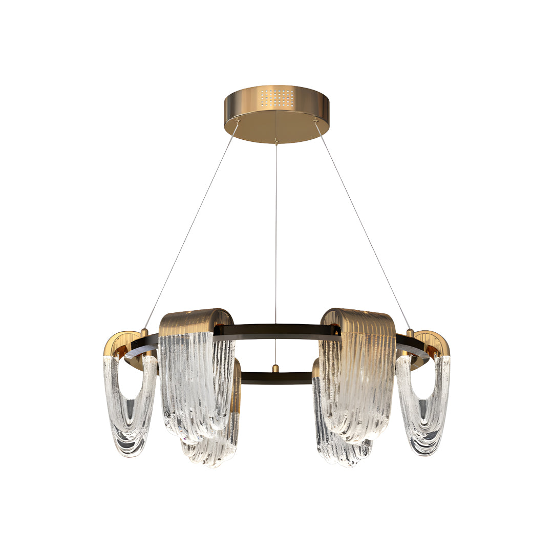 Circular Minimalist Chandelier — Gold-Gray Aluminum, 3-Step Dimming, 6-, 8-, or 15-Light, 47.2" Chain