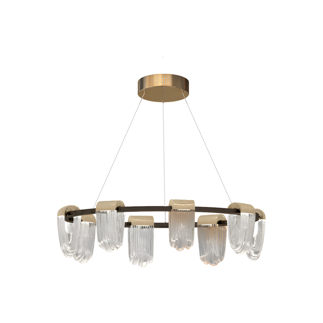 Circular Minimalist Chandelier — Gold-Gray Aluminum, 3-Step Dimming, 6-, 8-, or 15-Light, 47.2" Chain