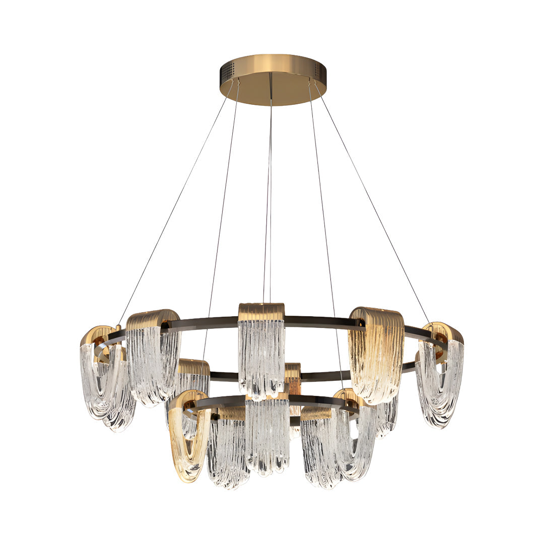 Circular Minimalist Chandelier — Gold-Gray Aluminum, 3-Step Dimming, 6-, 8-, or 15-Light, 47.2" Chain