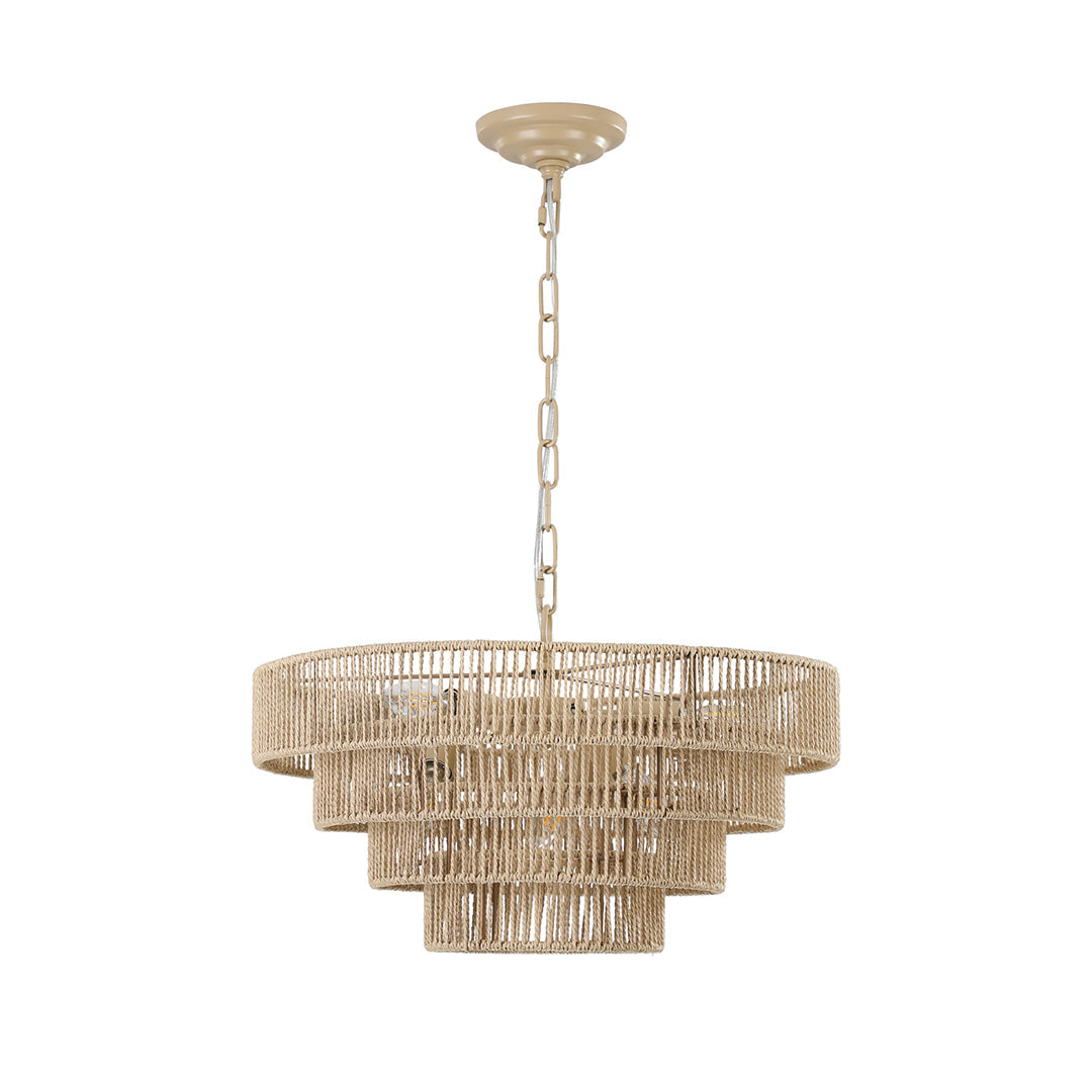 Zen Jute-Rope Chandelier — Iron Frame, Hand-Woven Natural Jute, 6-Light or 8-Light, E12, 59.1" Adjustable Chain