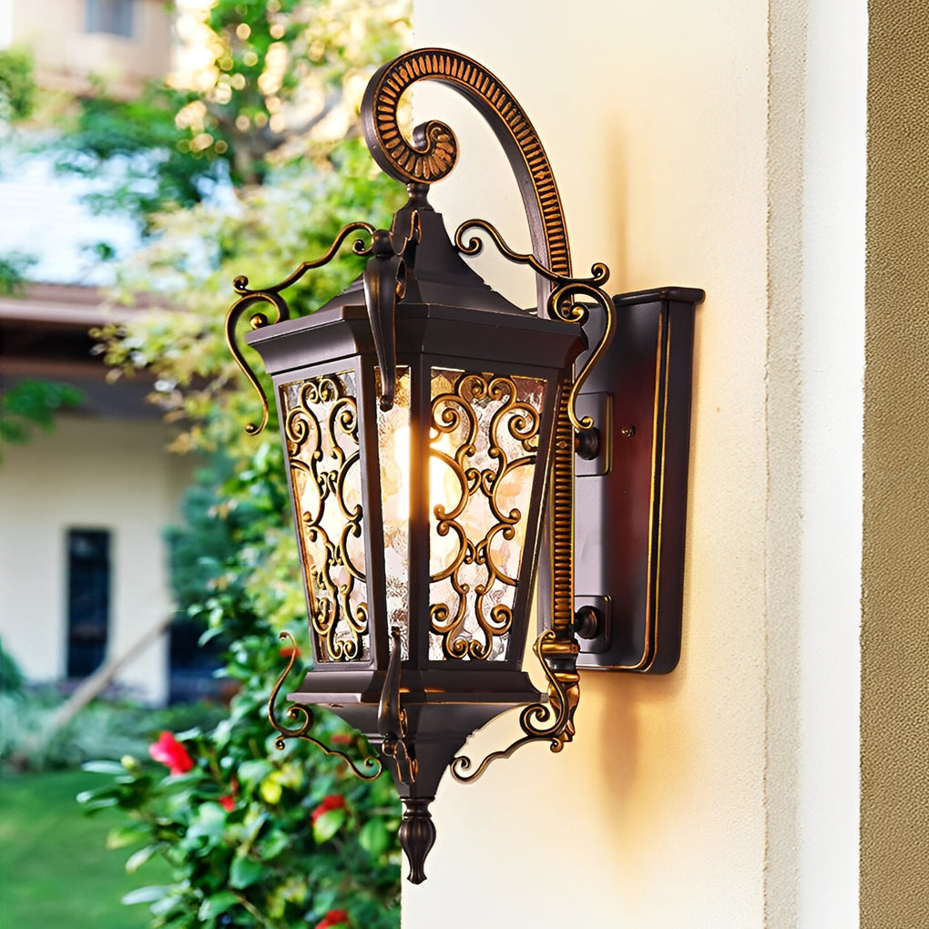 Antique Lantern Outdoor Wall Sconce — Aluminum and Glass, E27, IP55 Weatherproof, Retro